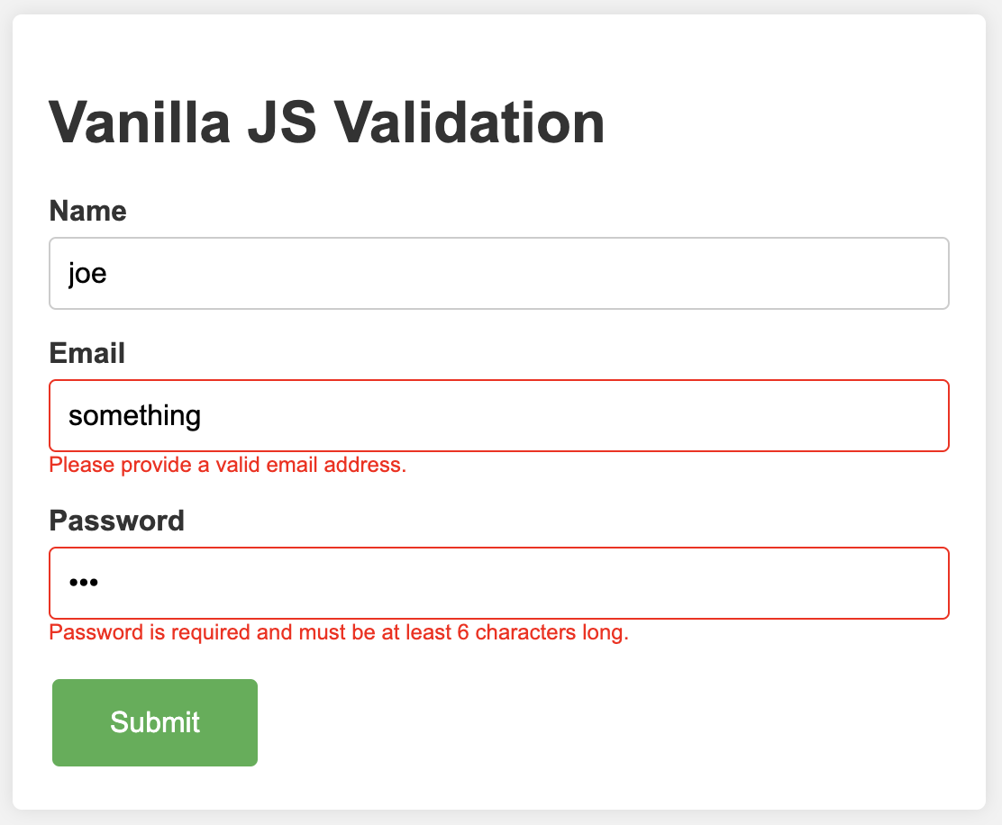 Vanilla js Validation